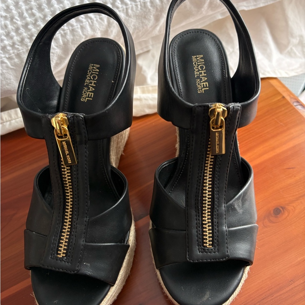 Michael Kors Black Wedges with Gold Zipper
